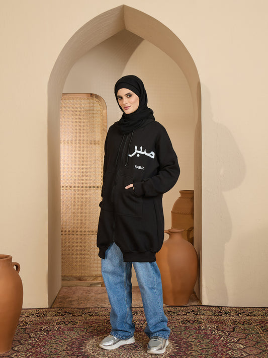Modest Black Fleece Winter Sabr Hoodie for Women