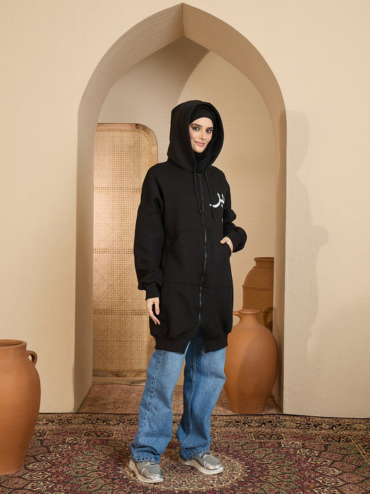 Modest Black Fleece Winter Sabr Hoodie for Women