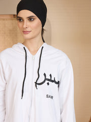 Modest White Fleece Winter Sabr Hoodie for Women