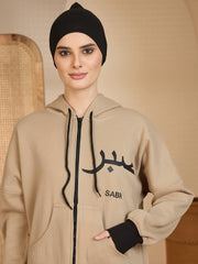 Modest Beige Fleece Winter Sabr Hoodie for Women