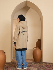 Modest Beige Fleece Winter Sabr Hoodie for Women