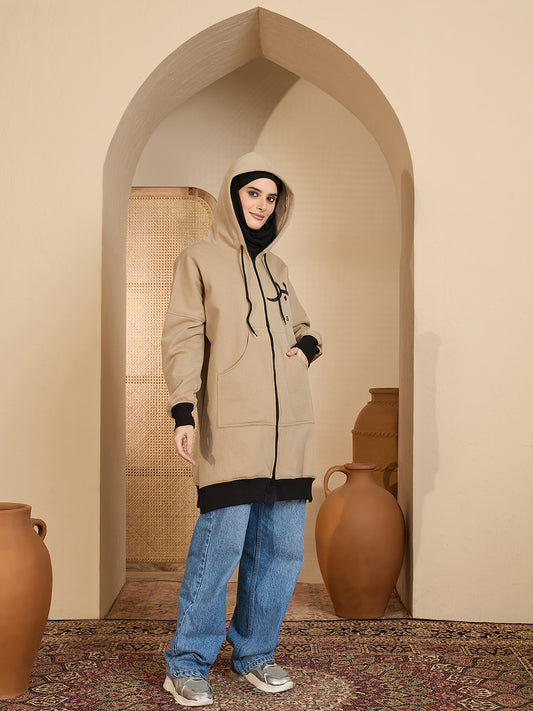 Modest Beige Fleece Winter Sabr Hoodie for Women
