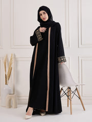 Black Solid Embroidery Detailing Shrug Set with Inner and Matching Black Hijab