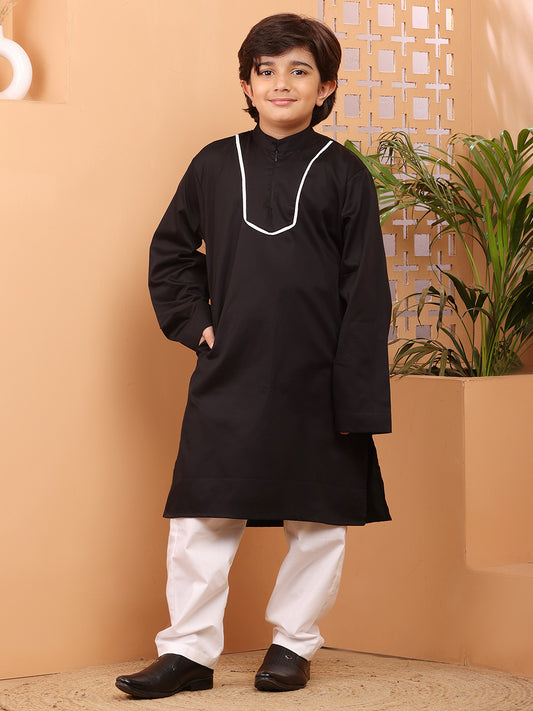 Black Solid Kurta Pajama Set For Kids Boys