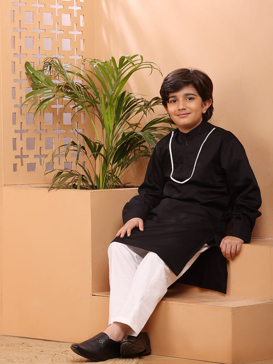 Black Solid Kurta Pajama Set For Kids Boys