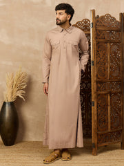 Men’s Brown Arabic Thobe with Shirt Collar