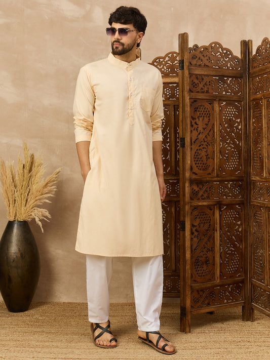 Cotton Cream Kurta and White Pajama Set for Men