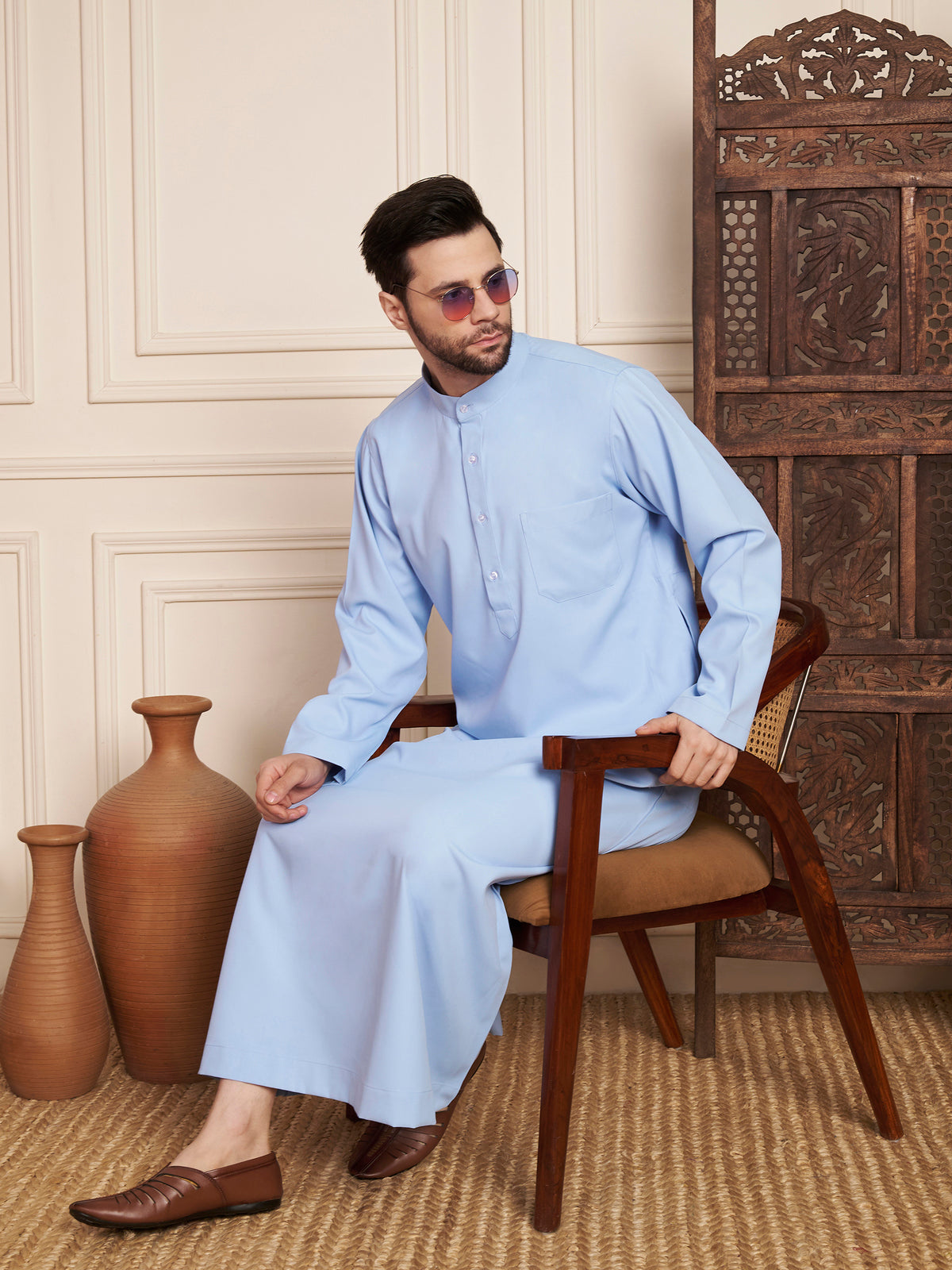 Light Sky Blue Solid Thobe for Men