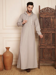 Light Grey Arabic Hooded Thobe for Men