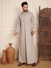 Light Grey Arabic Hooded Thobe for Men