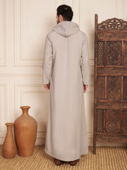 Light Grey Arabic Hooded Thobe for Men