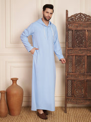 Light Sky Blue Arabic Hooded Thobe for Men