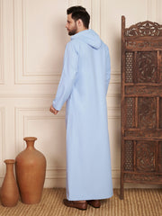 Light Sky Blue Arabic Hooded Thobe for Men