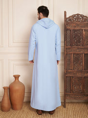 Light Sky Blue Arabic Hooded Thobe for Men