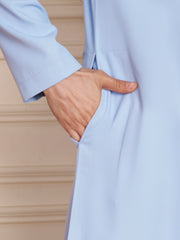 Light Sky Blue Arabic Hooded Thobe for Men