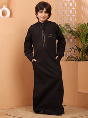 Black Solid Thobe / Jubba with Mandarin Collar For Kids Boys