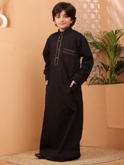 Black Solid Thobe / Jubba with Mandarin Collar For Kids Boys