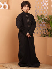 Black Solid Thobe / Jubba with Mandarin Collar For Kids Boys