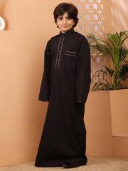 Black Solid Thobe / Jubba with Mandarin Collar For Kids Boys