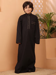 Black Solid Thobe / Jubba with Mandarin Collar For Kids Boys