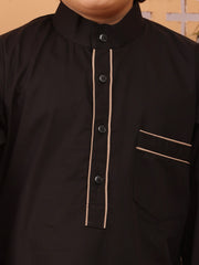 Black Solid Thobe / Jubba with Mandarin Collar For Kids Boys