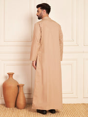 Beige Solid Cotton Thobe for Men