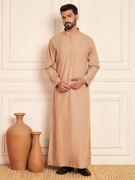 Beige Solid Cotton Thobe for Men