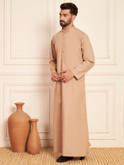 Beige Solid Cotton Thobe for Men