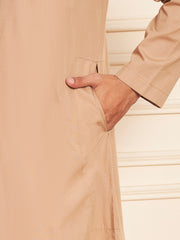Beige Solid Cotton Thobe for Men
