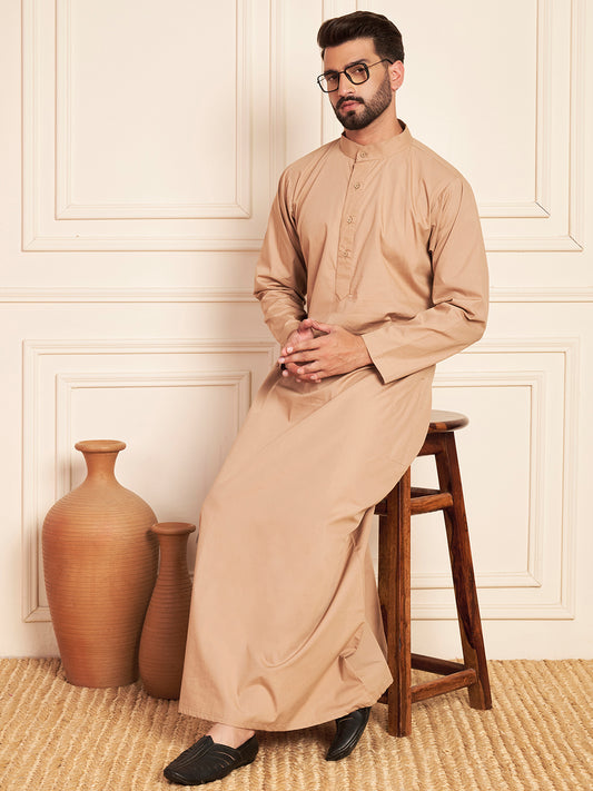 Beige Solid Cotton Thobe for Men