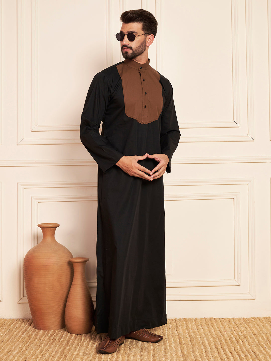 Black & Brown Cotton Arabic Thobe