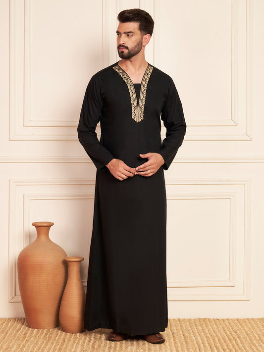 Black Embroidered Arabic Thobe for Men