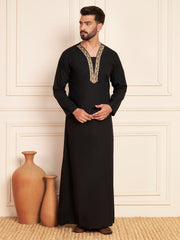 Black Embroidered Arabic Thobe for Men