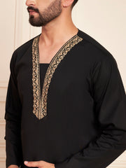 Black Embroidered Arabic Thobe for Men