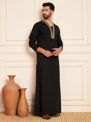 Black Embroidered Arabic Thobe for Men