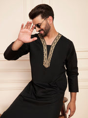 Black Embroidered Arabic Thobe for Men