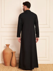 Black Embroidered Arabic Cotton Thobe