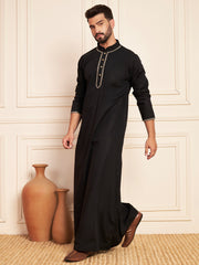 Black Embroidered Arabic Cotton Thobe