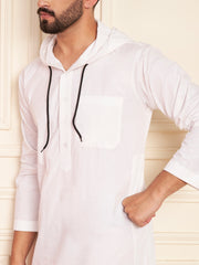 Men’s White Arabic Thobe with Attached Hood
