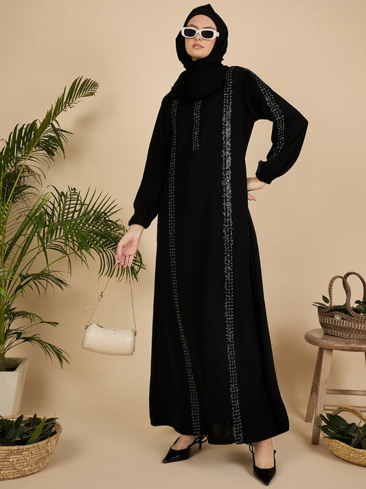 Luxury Black Modest Women Abaya Burqa with Matching Georgette Hijab