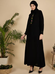 Black Modest Embroidered Pleated Abaya Burqa with Matching Hijab