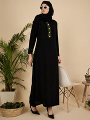Black Modest Embroidered Pleated Abaya Burqa with Matching Hijab
