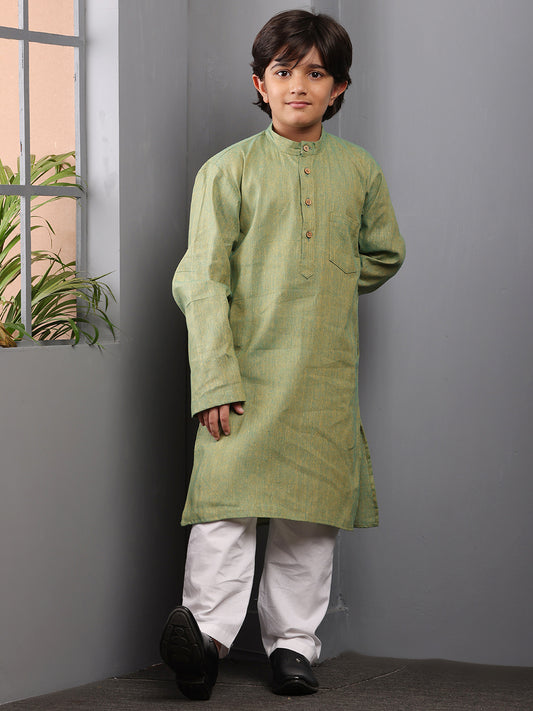 Jade Green Solid Kids Boy's Kurta Pajama Set