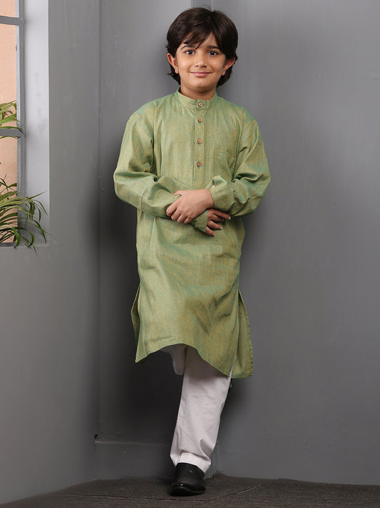 Jade Green Solid Kids Boy's Kurta Pajama Set