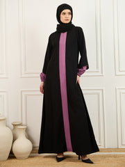 Two-colored Solid Abaya Burqa In black and pink with Black Georgette Hijab