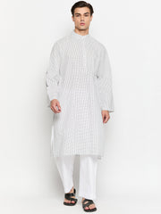 White and Black Polka Dot Straight Men's Kurta