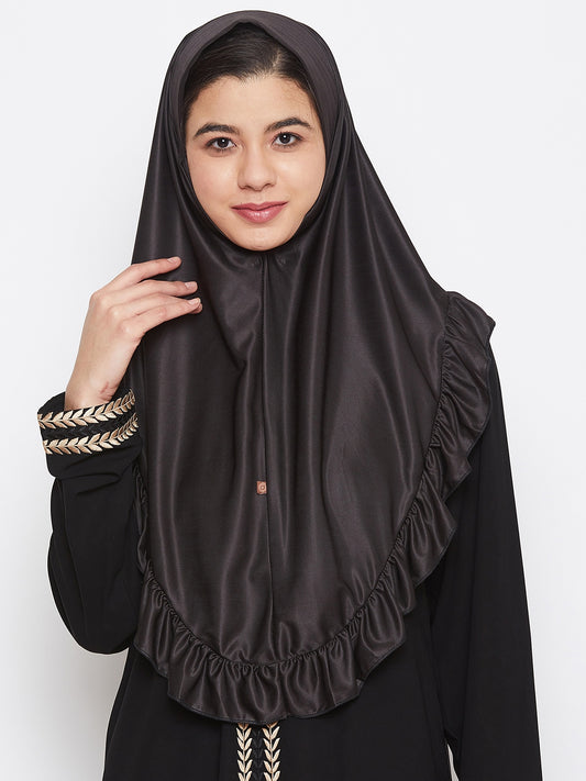 Black Solid Lycra Fabric Khimar Hijab For Women