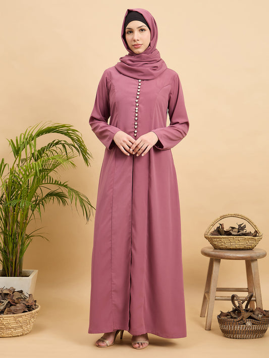 Pink Solid Modest Abaya Burqa for Women with Matching Hijab