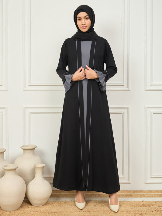 2 Piece Shrug Set Abaya with Black Georgette Hijab for Women