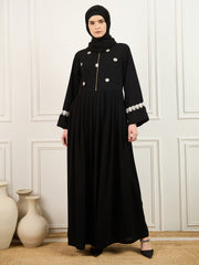 Embroidery Detailing Black Abaya Burqa With Matching Georgette Hijab